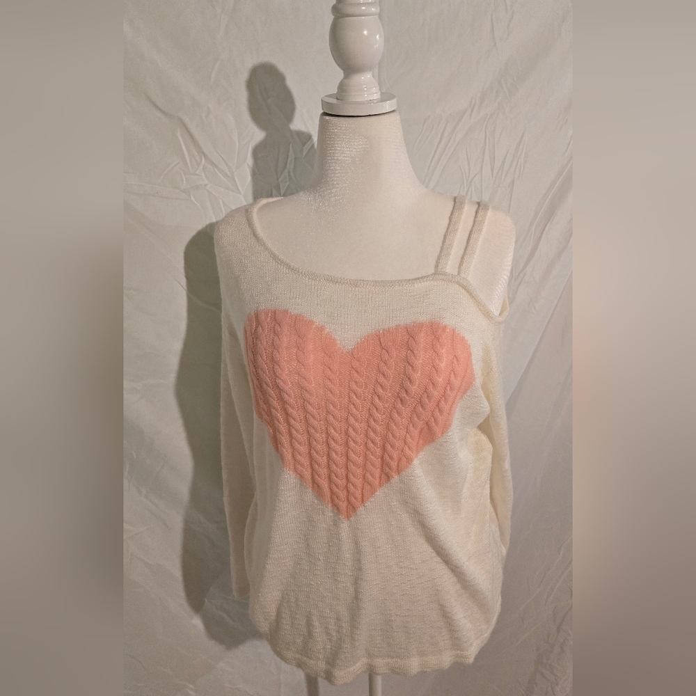 Cream Sweater with Pink Heart Design